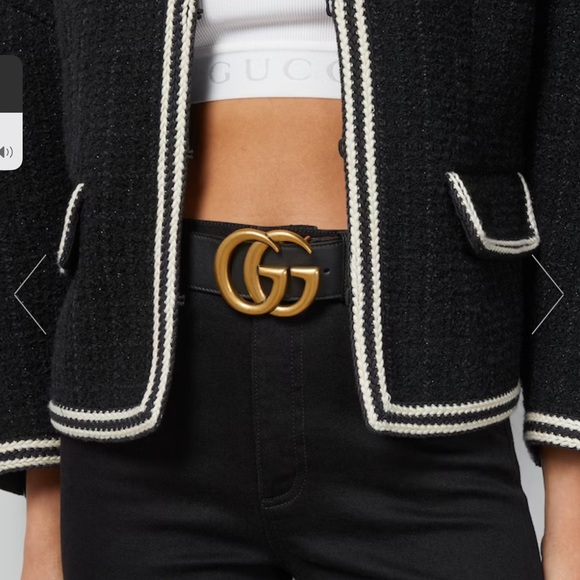 Gucci Black Belt with Gold GG Buckle - Picture 1 of 9